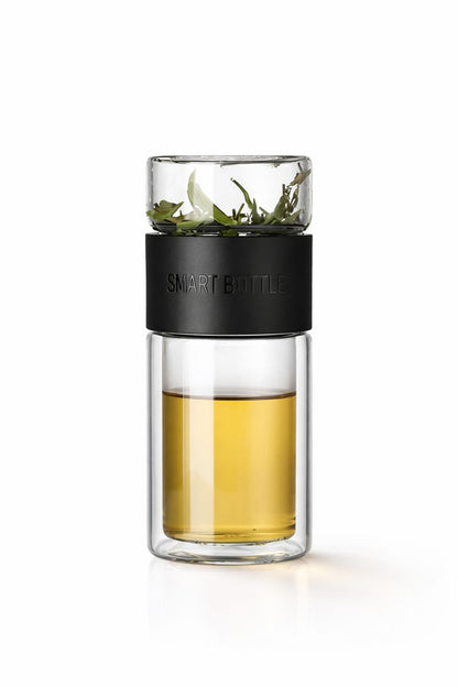 Premium Teeflasche aus Glas – Frischer Tee für unterwegs (schwarz)