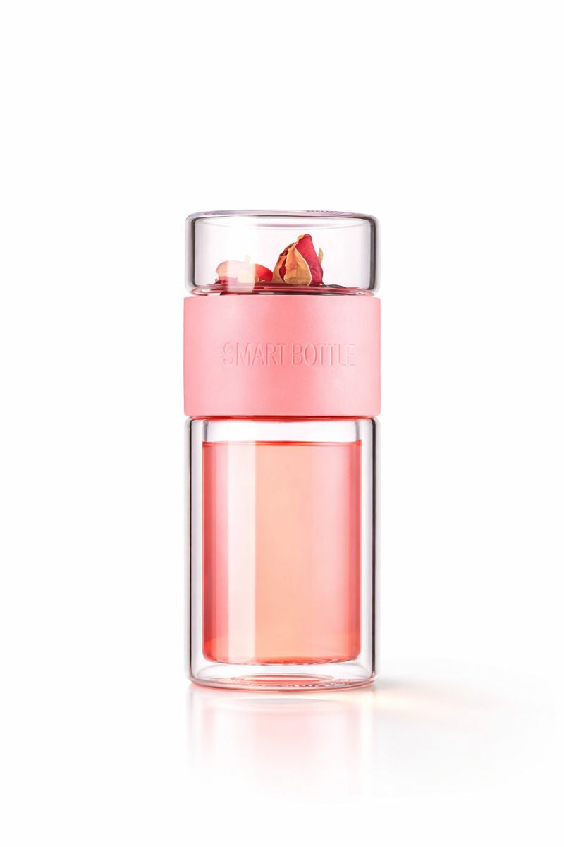 Premium Teeflasche aus Glas – Frischer Tee für unterwegs (pink)